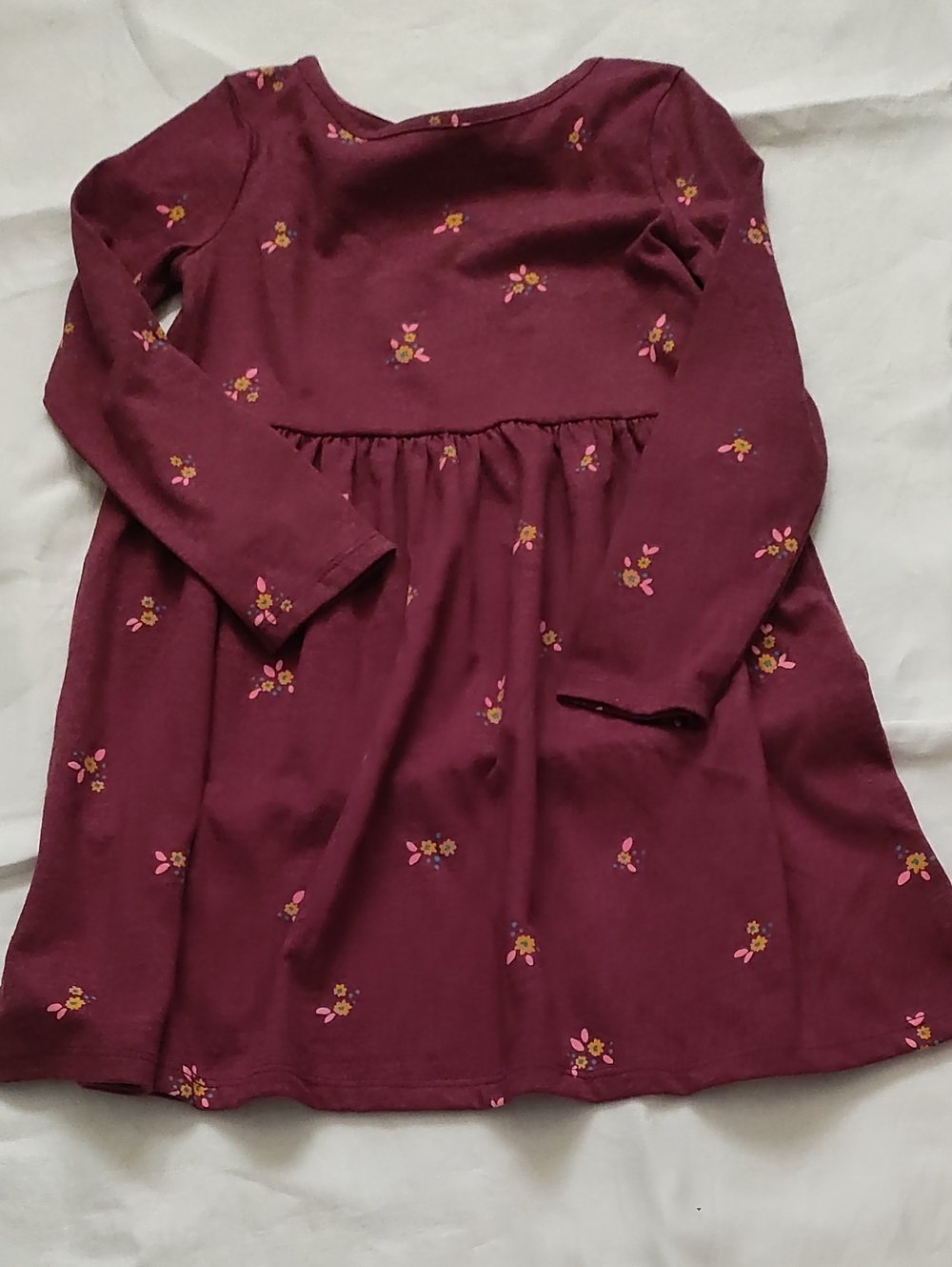 Cat & Jack Burgundy Long-Sleeve Floral Casual Dress